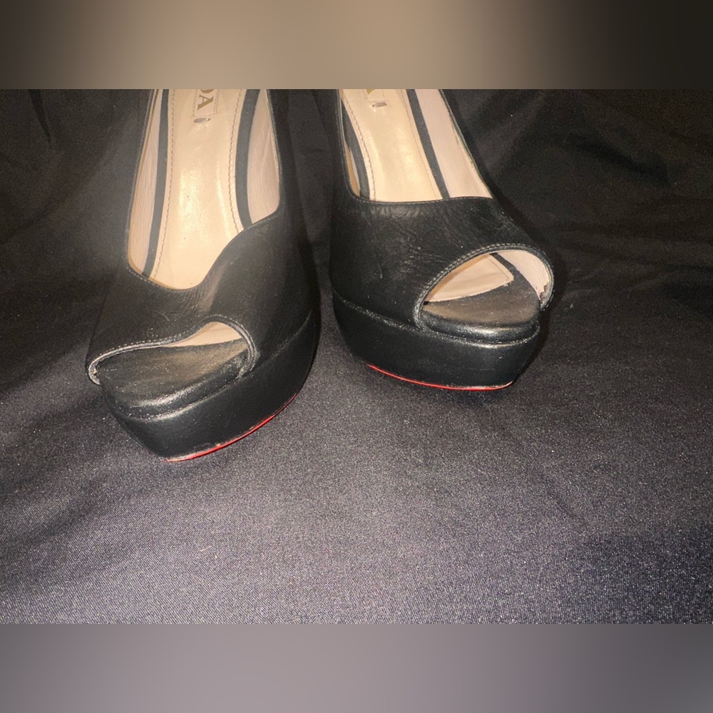 ⭐️FALL SALE⭐️ Prada Black Leather Heels. Red soles. Sz 40.5. With a 5 inch heel. - Picture 7 of 8
